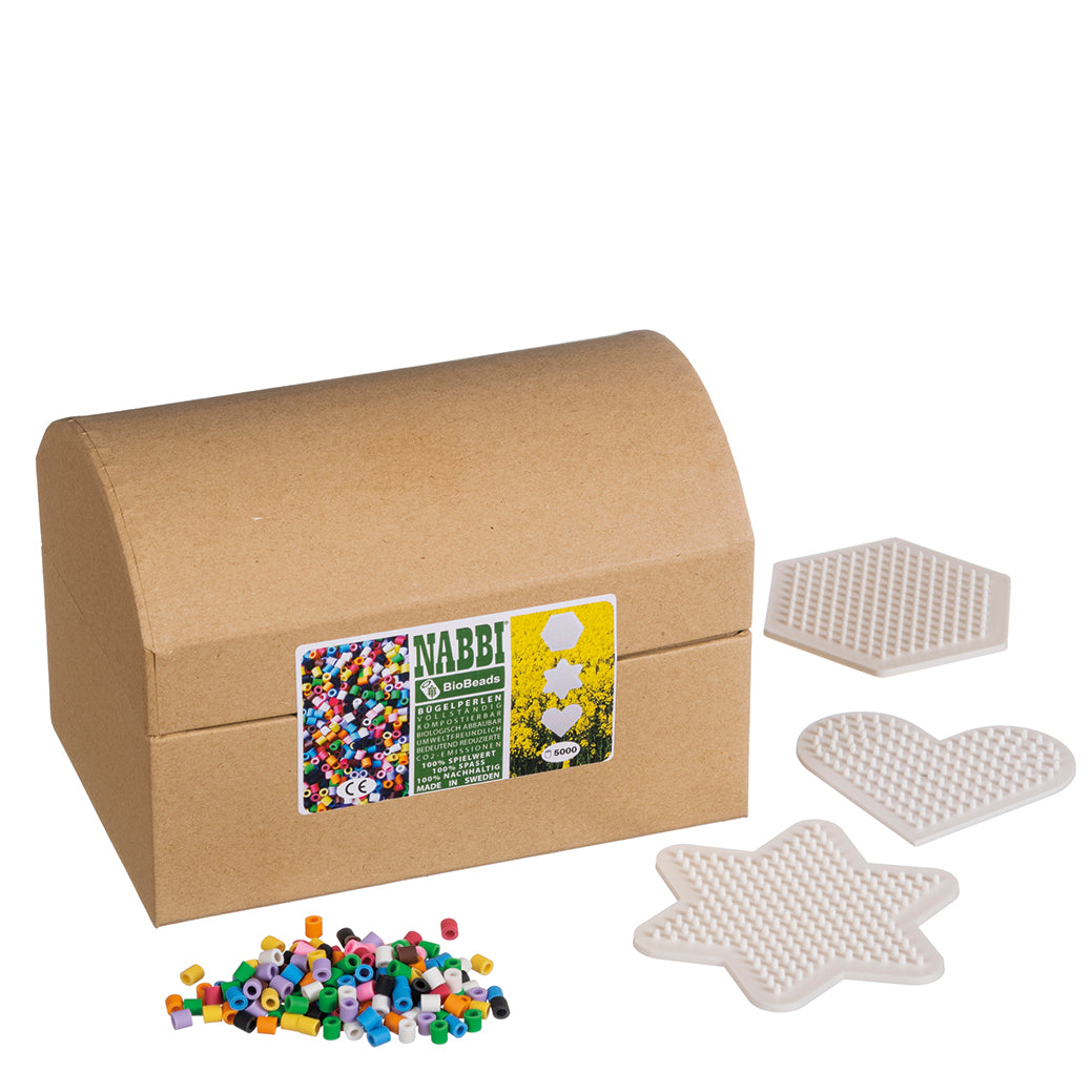 NABBI® BioBeads biologisch abbaubar ~Ø 5 x H 5 mm 5.000 Stk. / 3 Legeplatten 10 Farben Mix