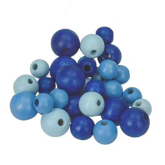 Holzperlen Größenmix 8,10,12 mm 25 g blaumix