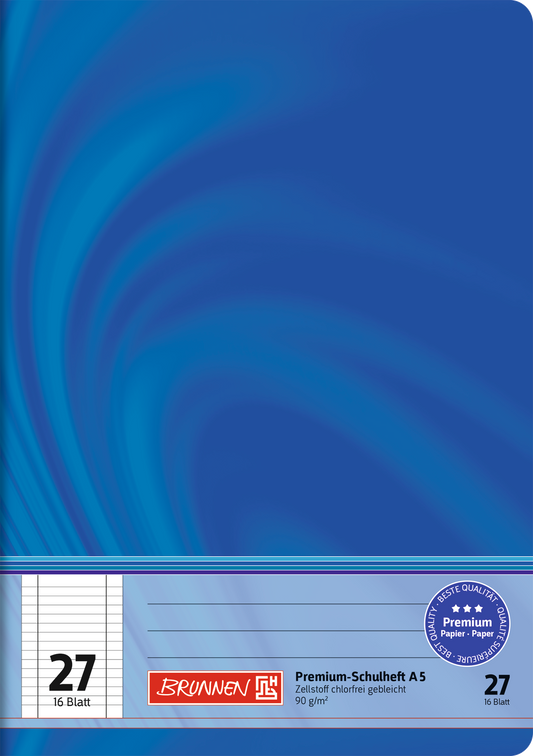 Schulheft Premium Vivendi, A5, 16 Blatt / 32 Seiten, Lineatur 27, blau