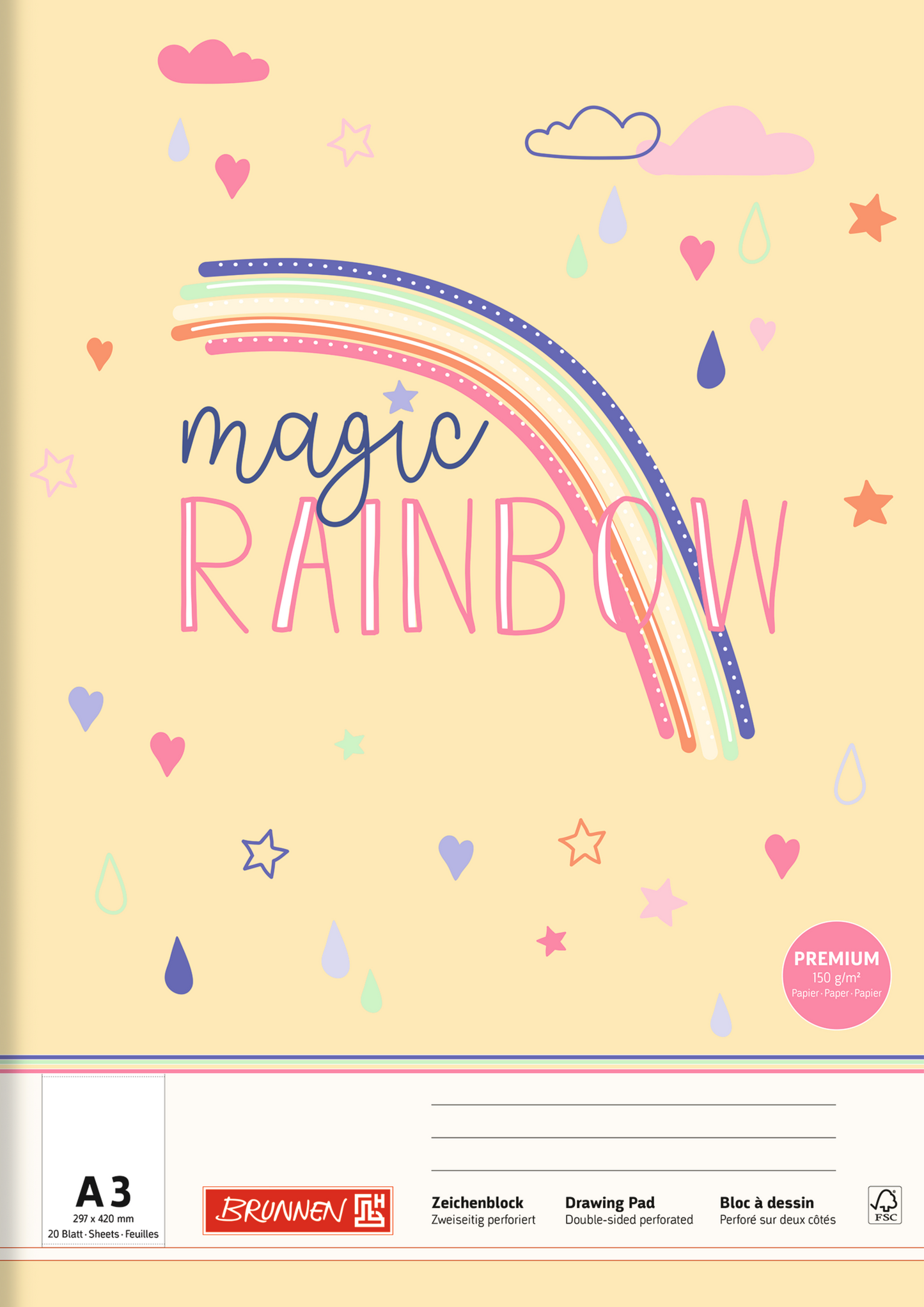 Zeichenblock Premium Magic Rainbow, A3, 20 Blatt