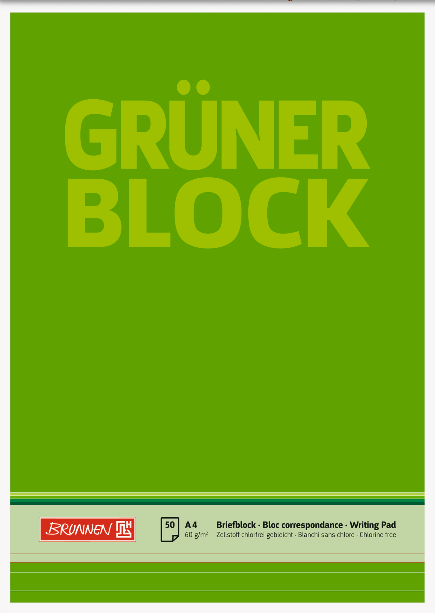 Briefblock „Grüner Block“, A4, 50 Blatt / 100 Seiten, Lineatur 21, grün